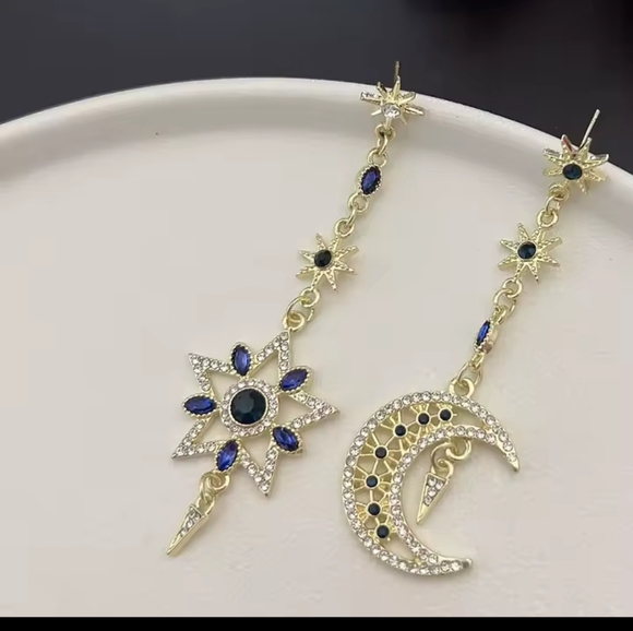 Earrings Women's Star Moon Silver Dangle New f41 - Picture 4 of 5